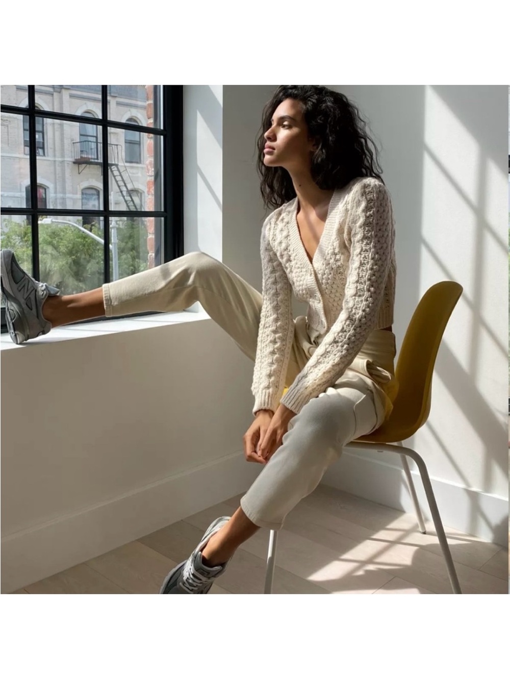 Aritzia Wilfred Cream Cable-Knit Cardigan